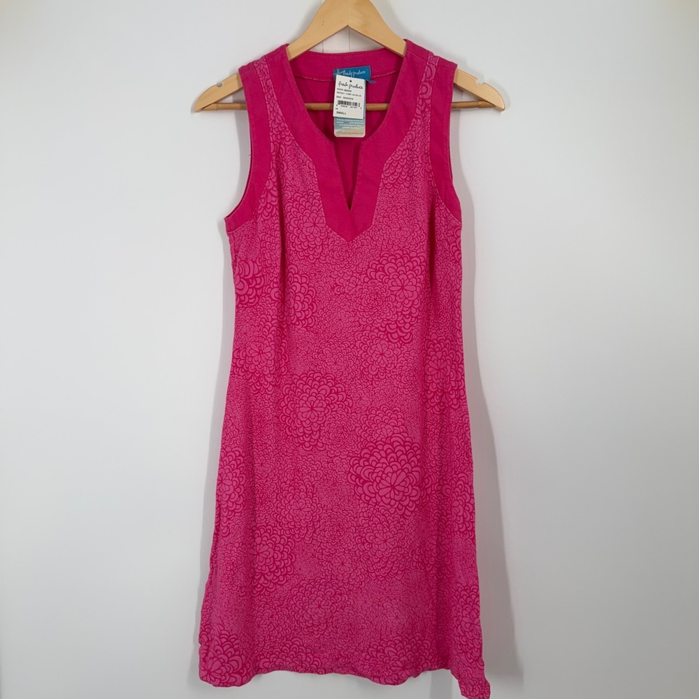 Fresh Produce Abstract Flower Notch Dress San Sangria Pink Cotton Small NWT